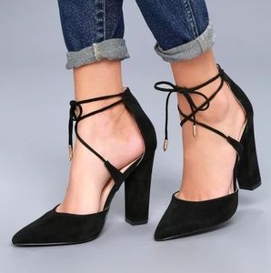 Black suede lace up heels